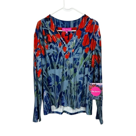 Claire Desjardins Vibrant Abstract Floral Artsy Knit V-neck Blouse, NWT, Large - Picture 10 of 10